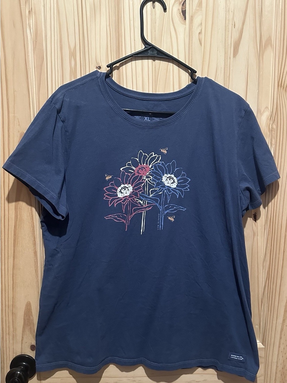 Life Is Good Blue With Sunflowers & Bees Crusher Tee